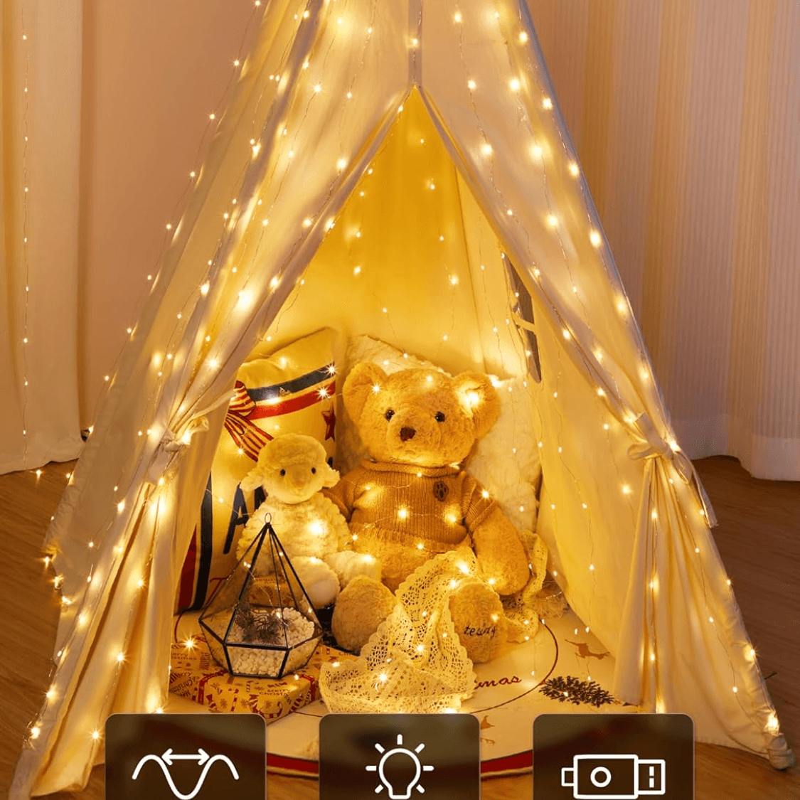 300 LED Warm White Fairy Curtain Lights — USB, 8 Modes 4