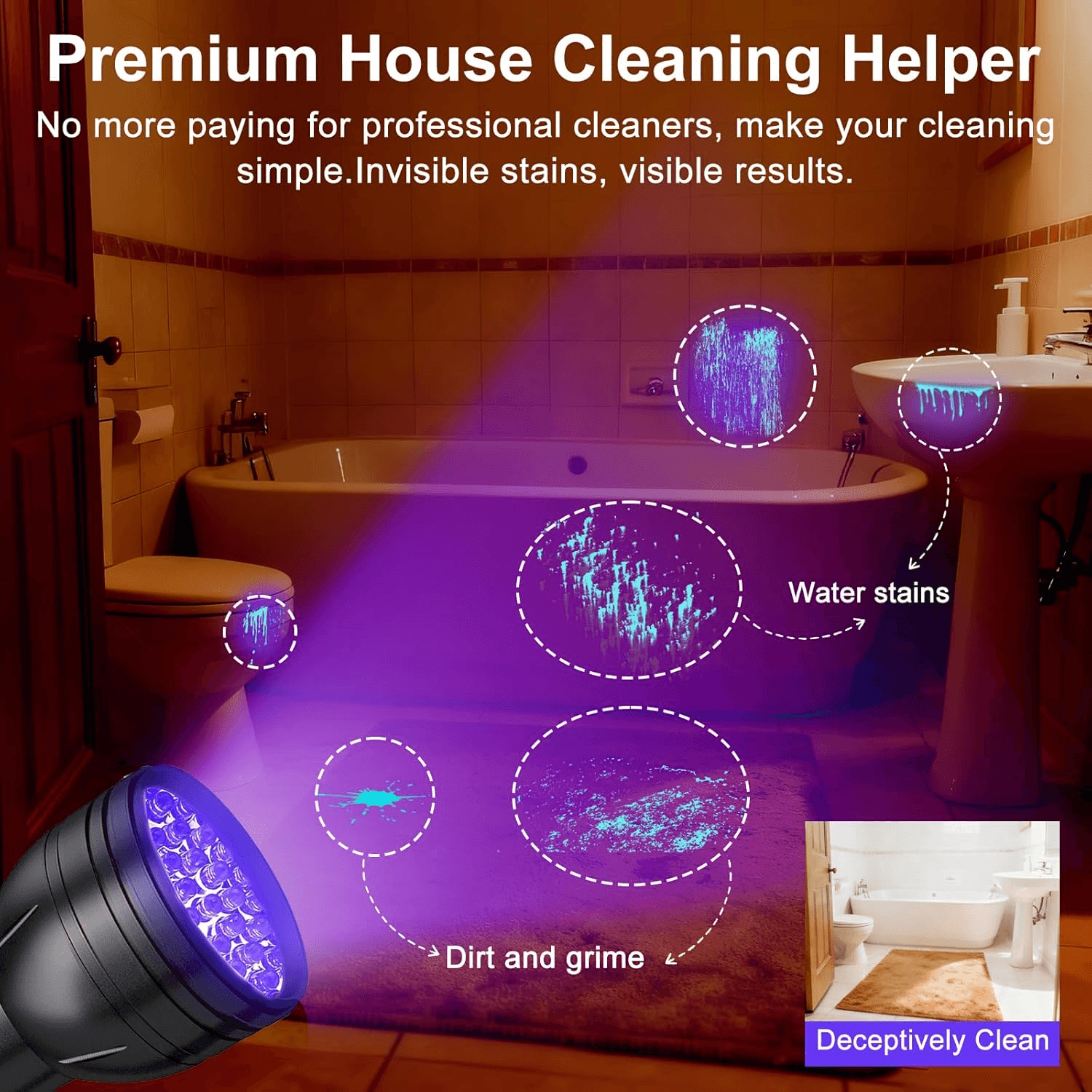 UV Flashlight Black Light, 51 LED Blacklight Pet Urine Detector For Dog Cat 5