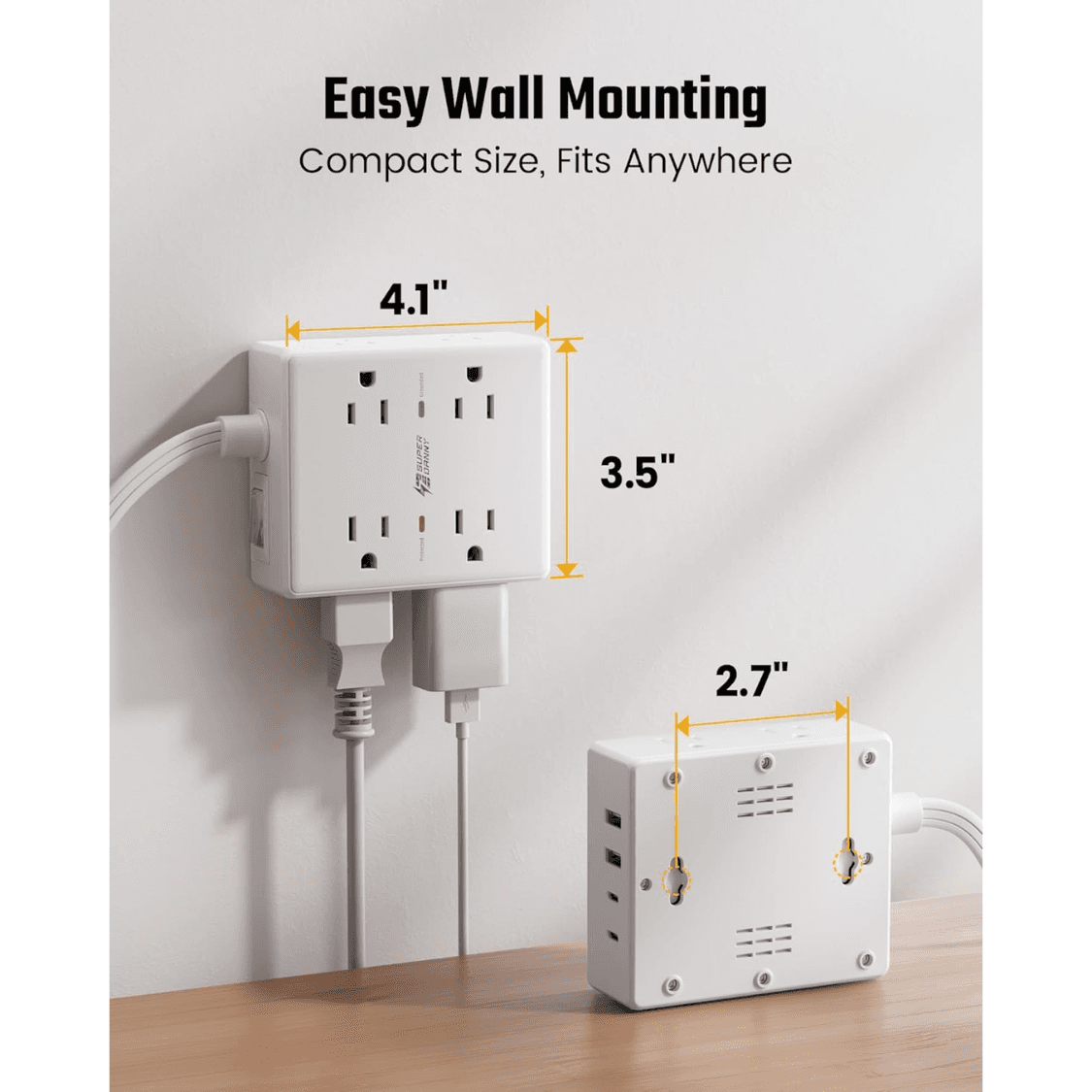 10ft Surge Protector Power Strip — 8 Outlets, 4 USB, Flat Plug 5