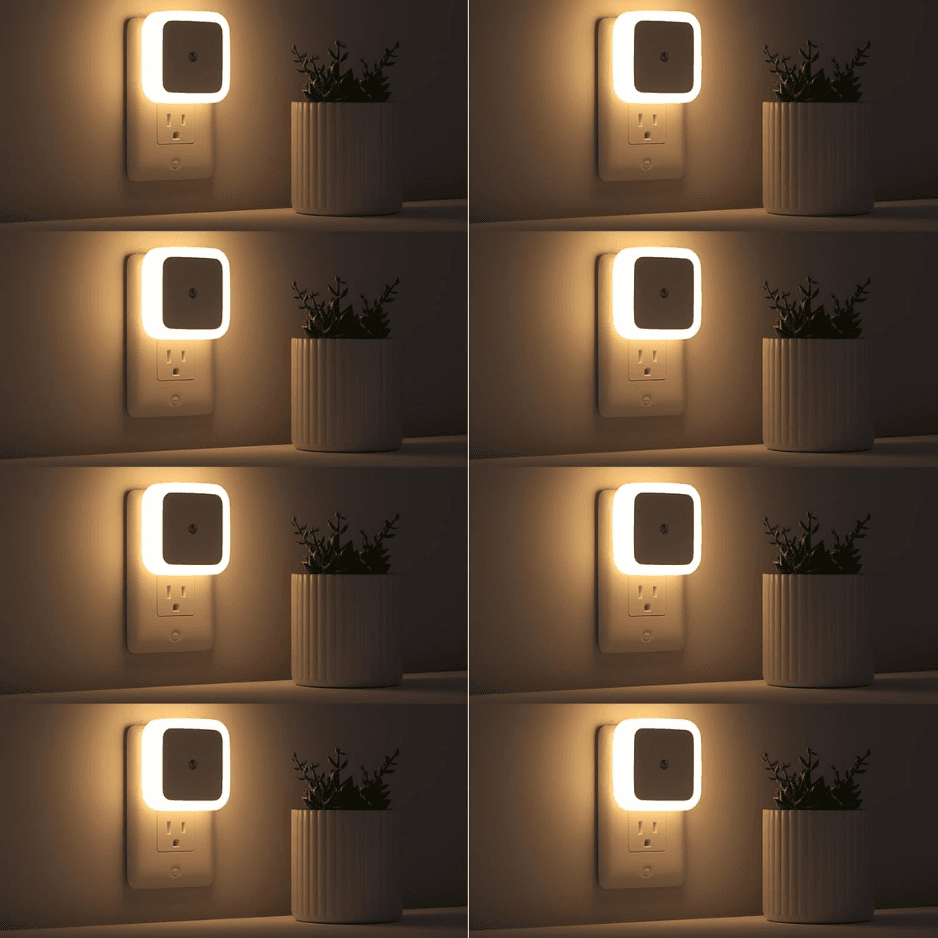 Sujeet Dusk-to-Dawn LED Plug-in Night Lights 8-Pack - Warm White Sensor Wall Nightlight Lamps For Hallways, Bedrooms & S