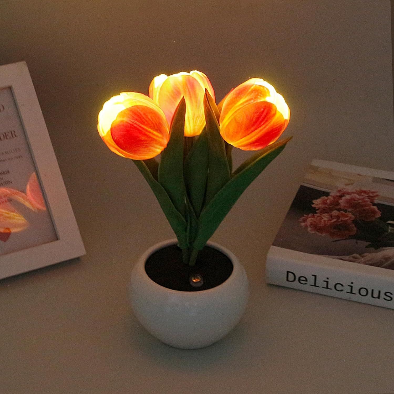 LED Tulip Table Lamp with Flower Vase — Desktop Decor