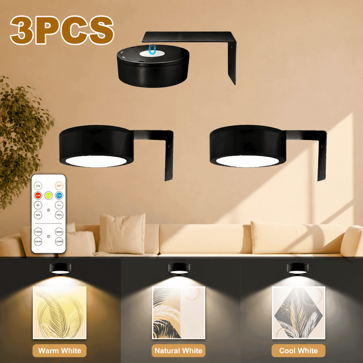 Battery-Powered Magnetic Picture Light — 3 Colors, Dimmable