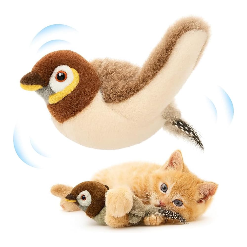 USB Flapping Bird Cat Toy — Chirping Sparrow, Motion-Activated