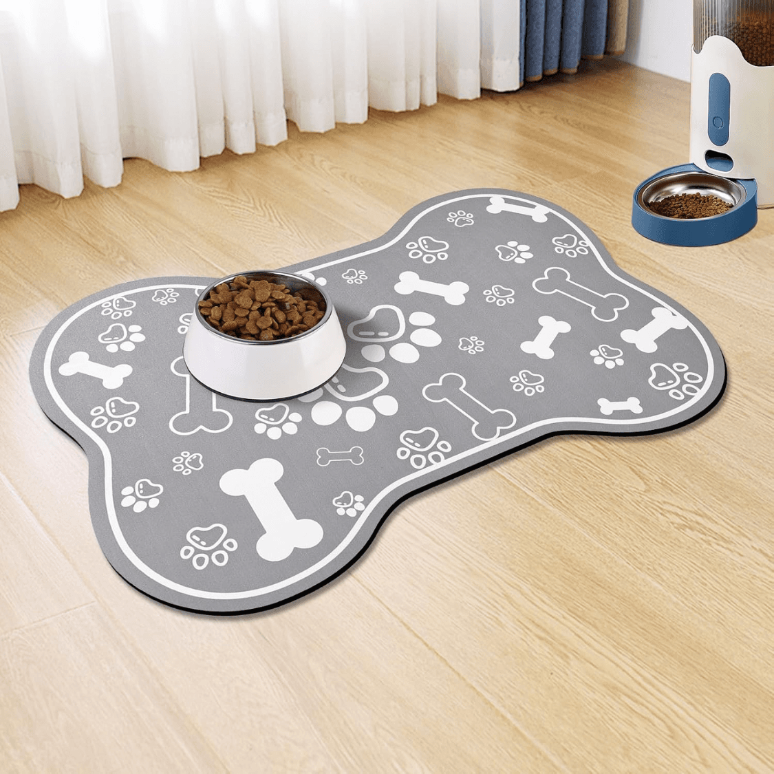 Bone-Shaped Absorbent Pet Feeding Mat — Non-Slip Rubber Backing